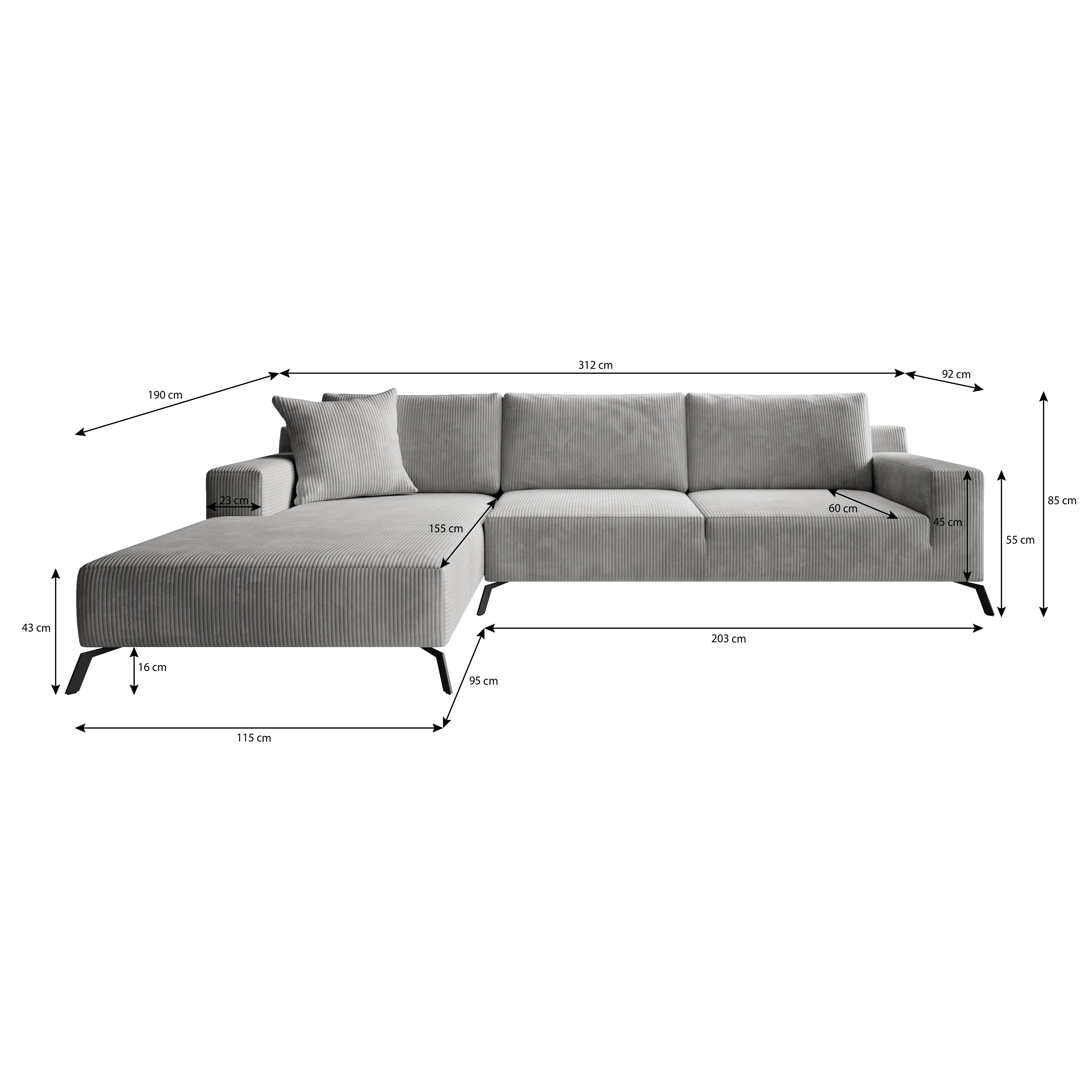Florencio - Hoekbank 3-zits met CL - Teddystof beige - Links