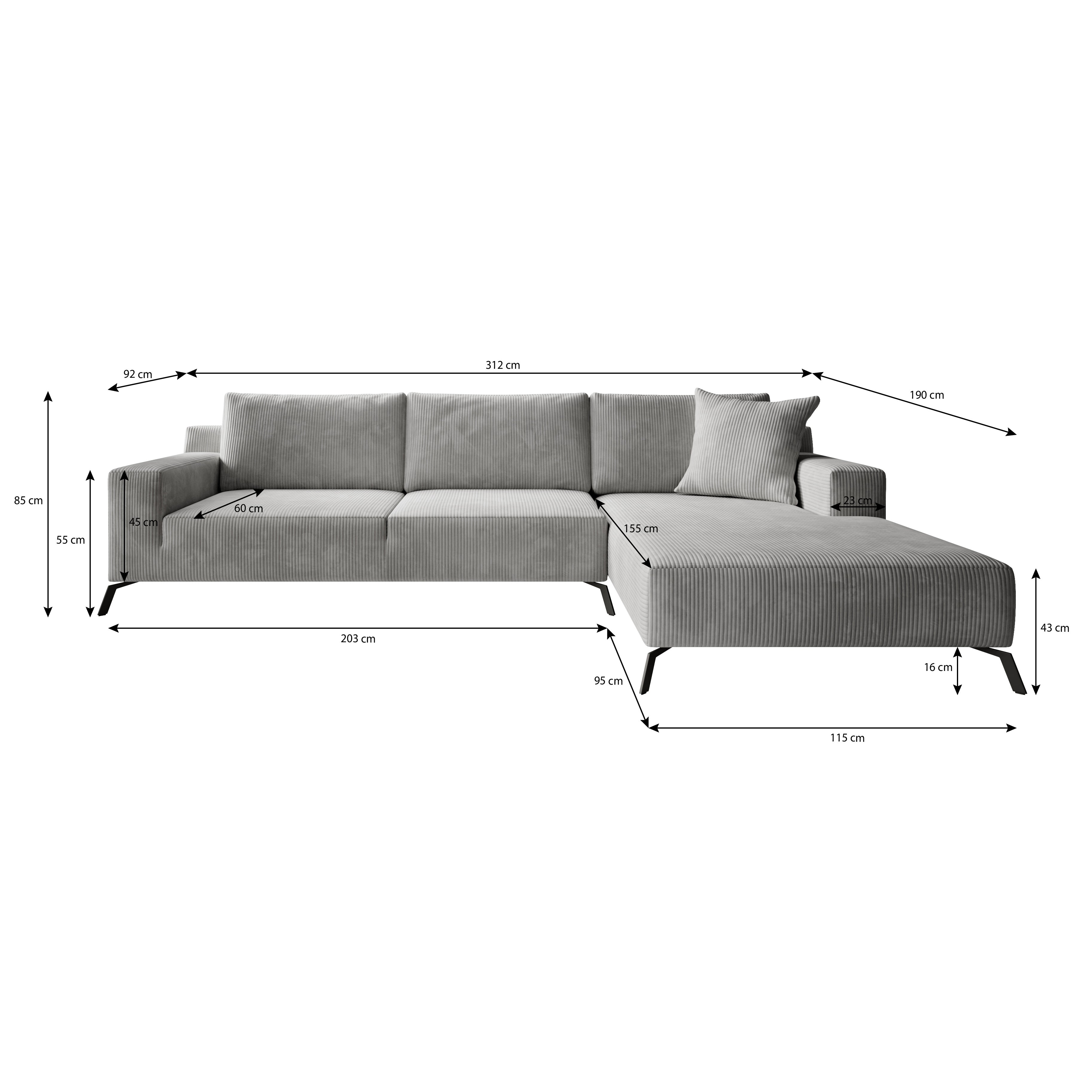 Florencio - Hoekbank 3-zits met CL - Teddystof beige - Rechts