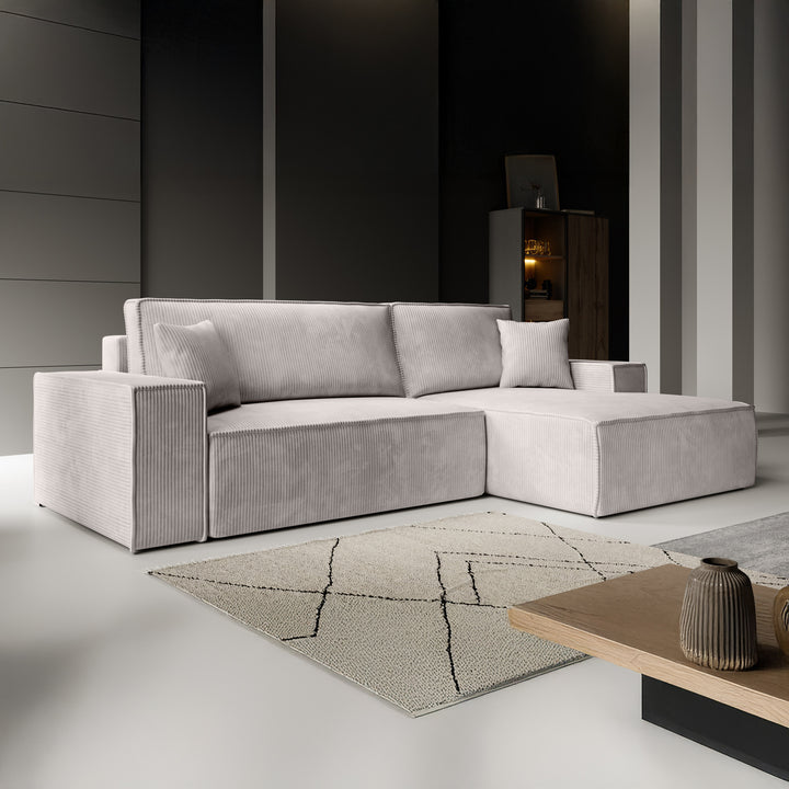 Kandahar - Hoekbank 3-zits met chaise longue - Ribstof beige - Universeel