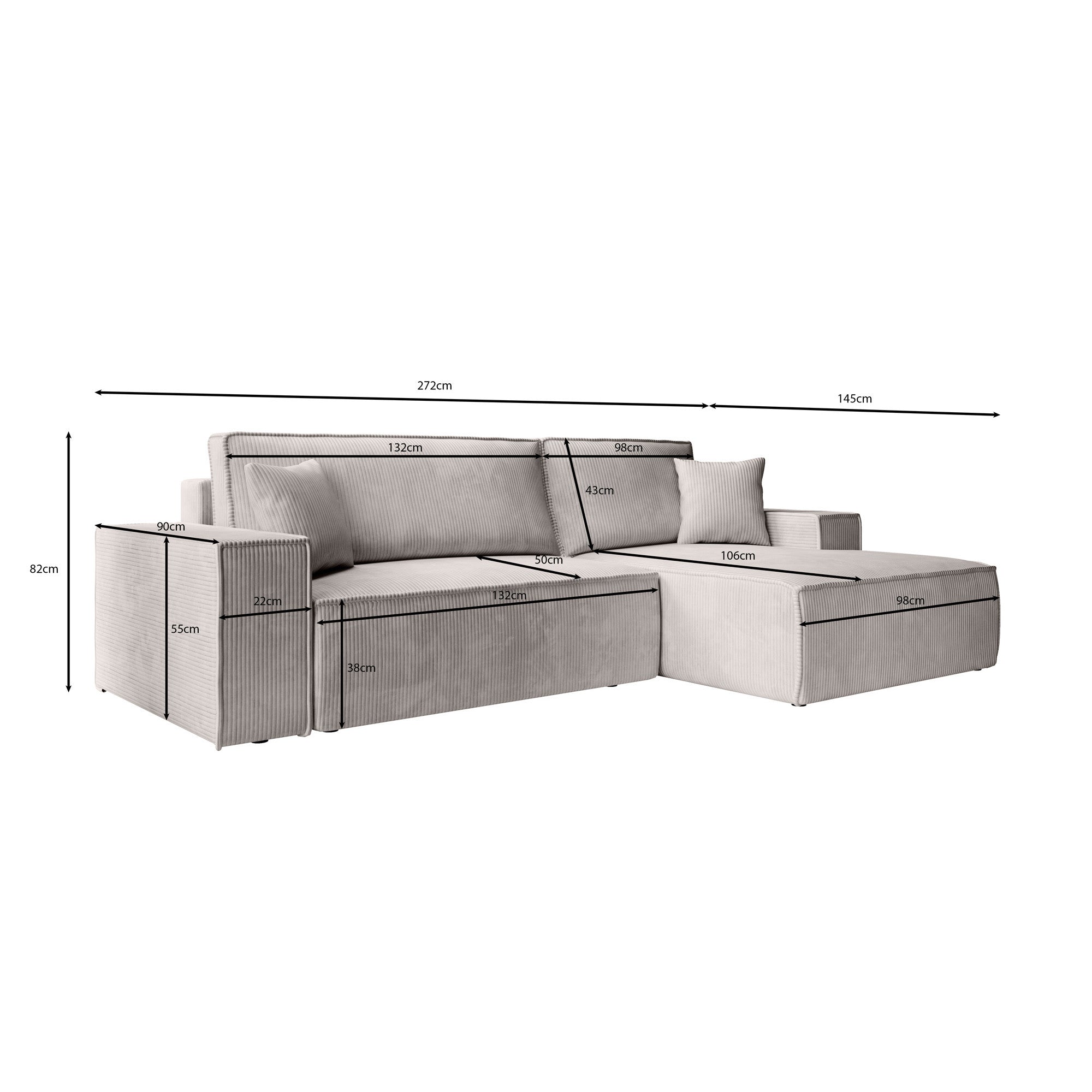 Kandahar - Hoekbank 3-zits met chaise longue - Ribstof beige - Universeel