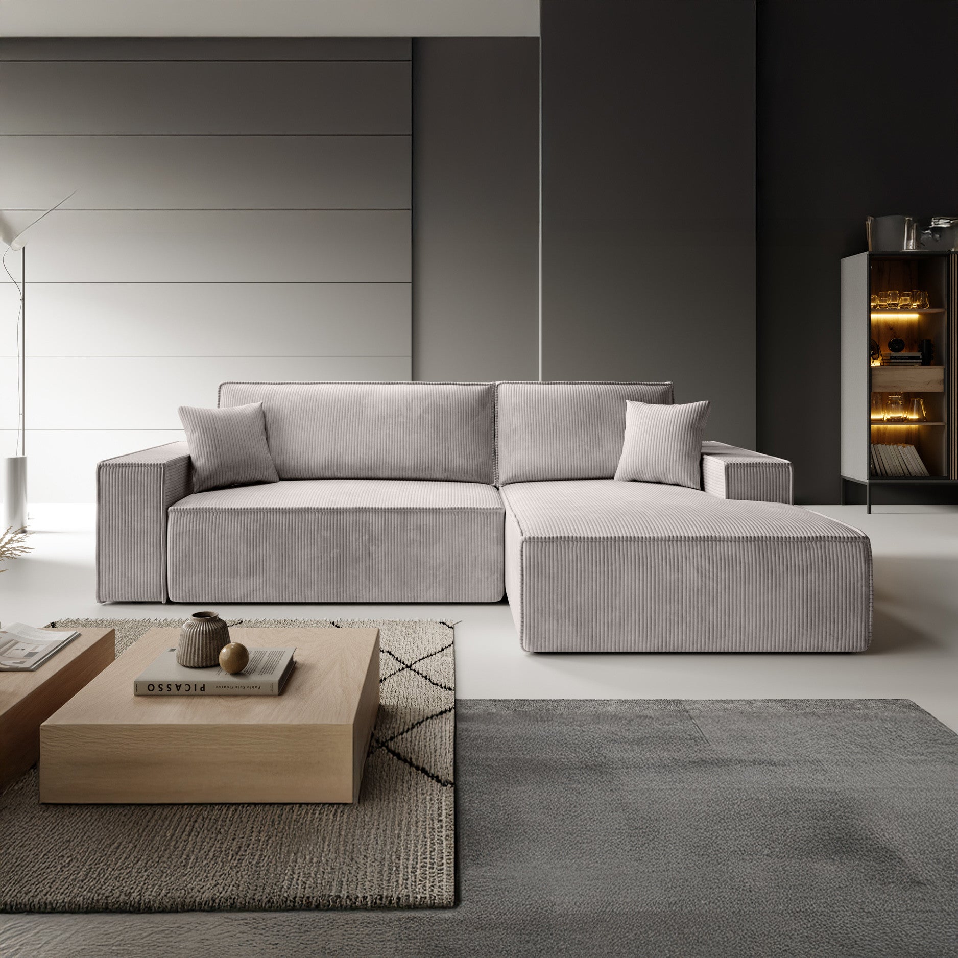 Kandahar - Hoekbank 3-zits met chaise longue - Ribstof beige - Universeel
