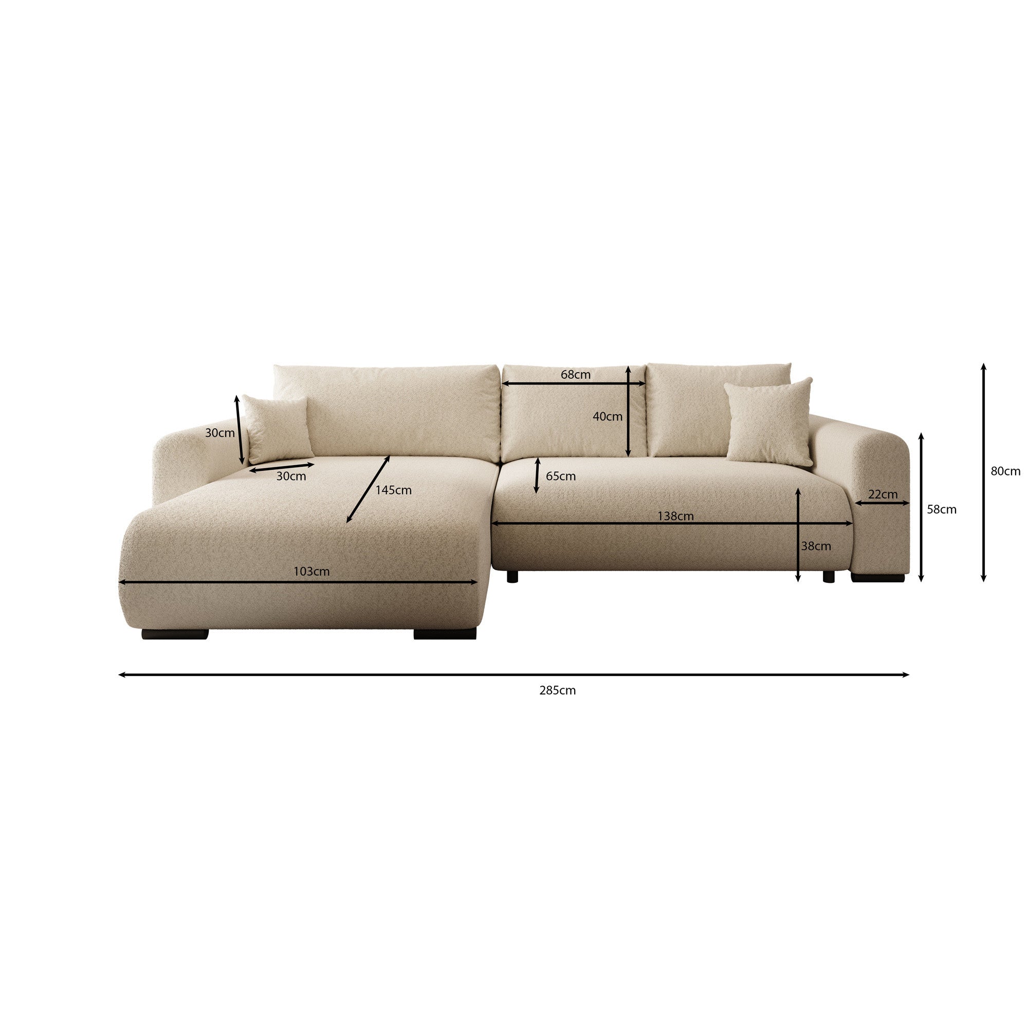 Mindin - Hoekbank 3-zits met chaise longue - Teddystof beige - Universeel
