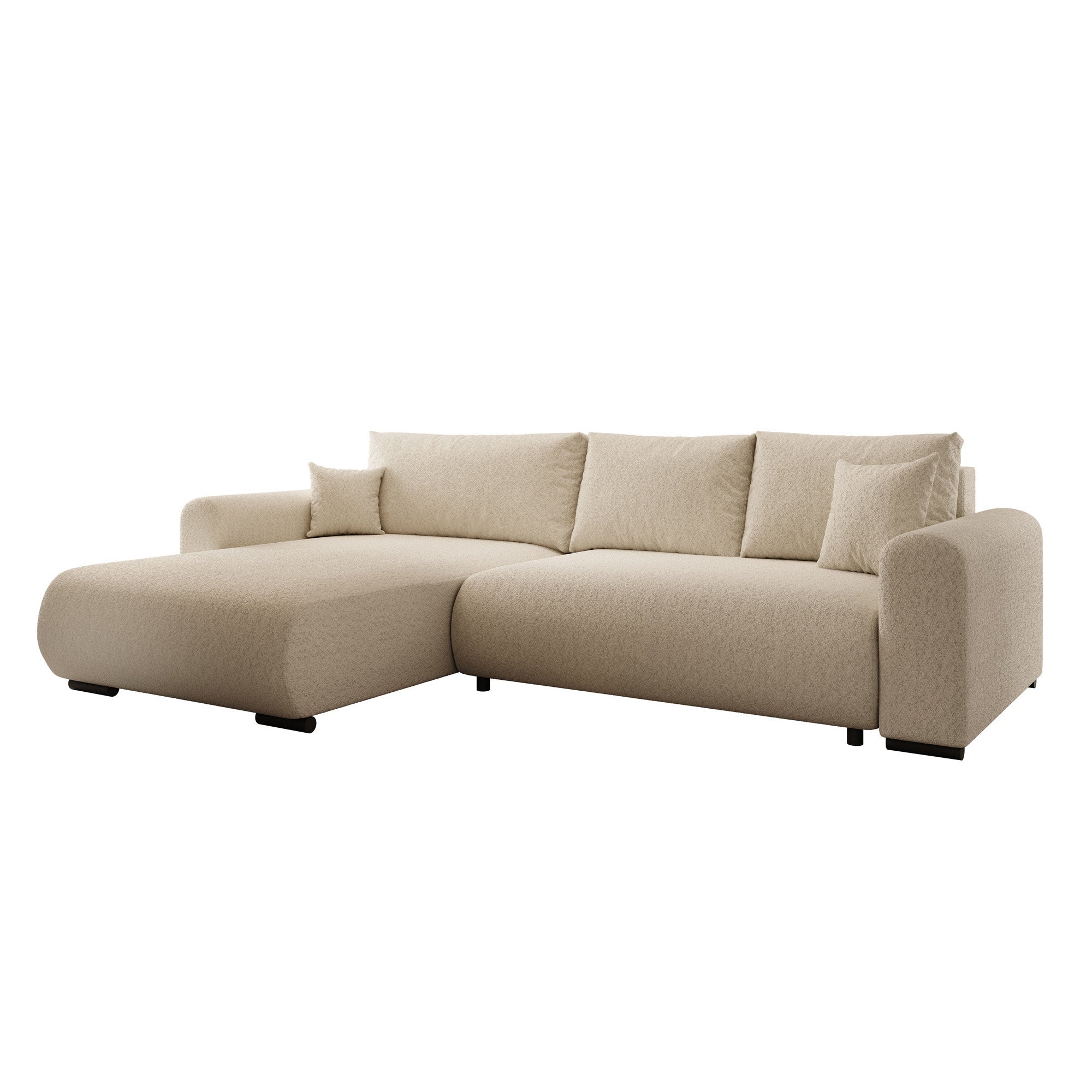 Mindin - Hoekbank 3-zits met chaise longue - Teddystof beige - Universeel