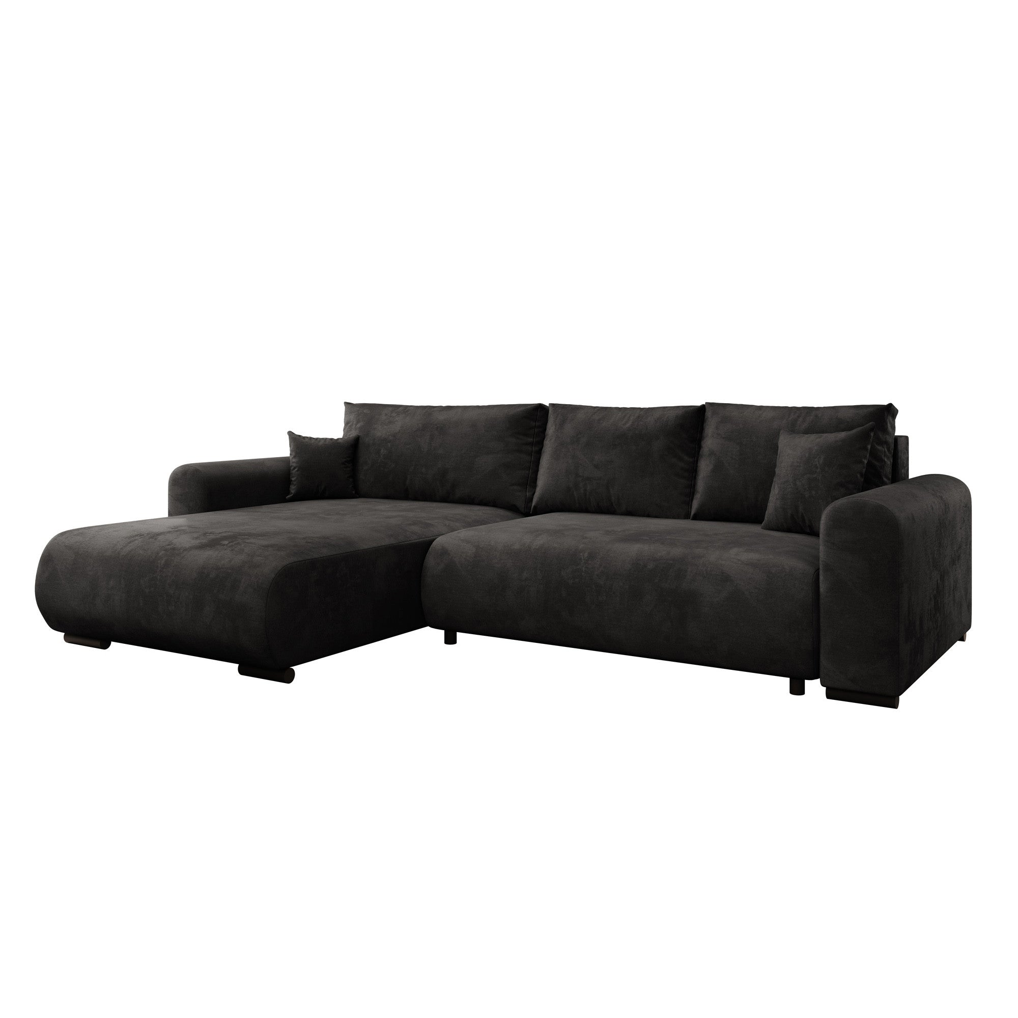 Mindin - Hoekbank 3-zits met chaise longue - Velvet zwart - Universeel