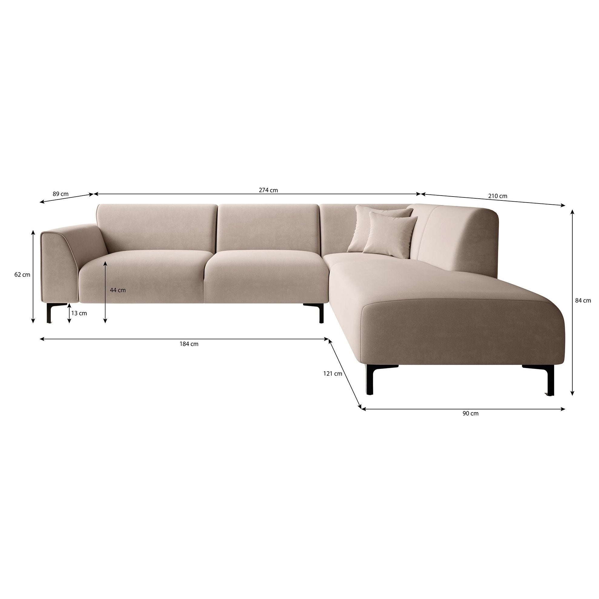 Moana - Hoekbank 4-zits met chaise longue - Stof beige - Rechts