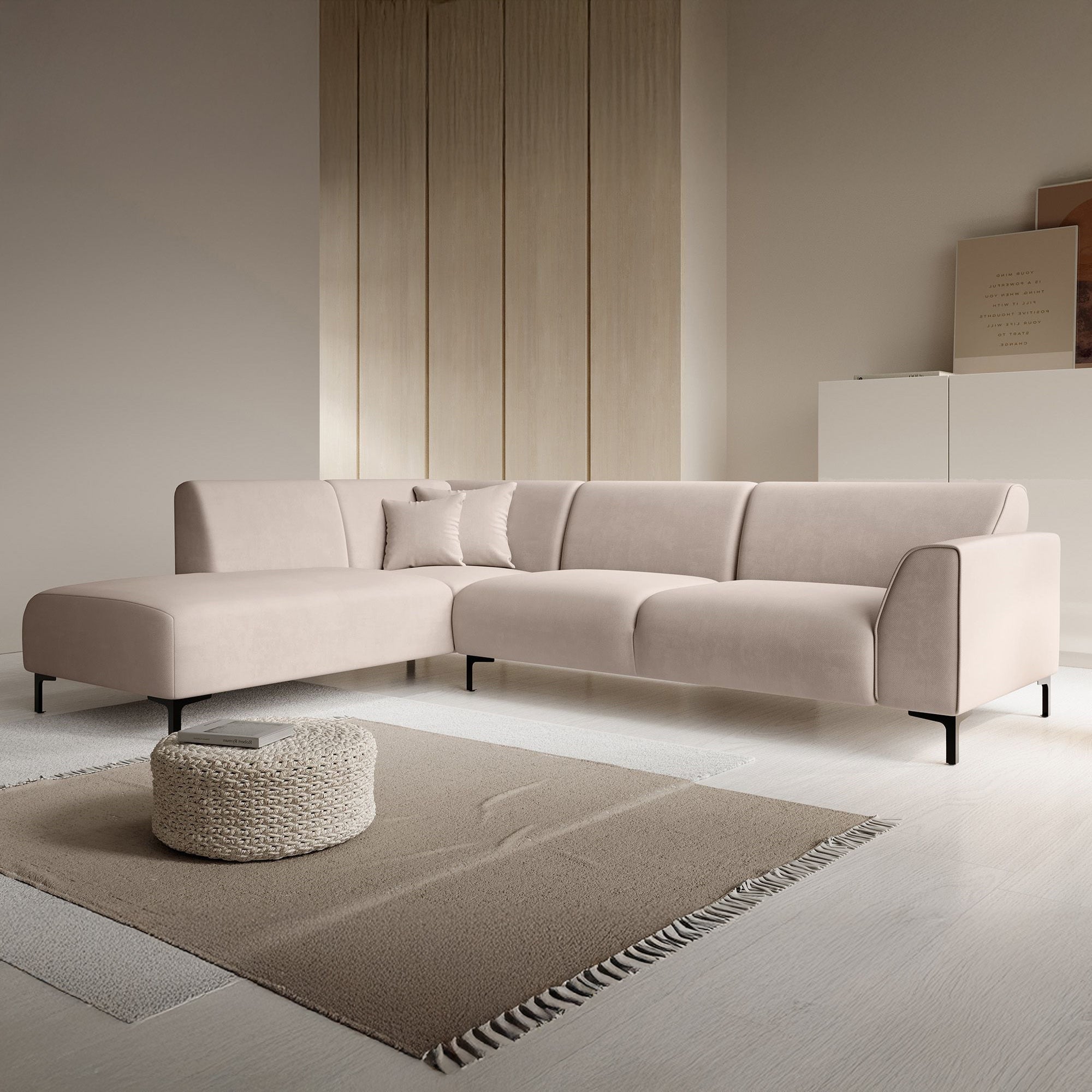 Moana - Hoekbank 4-zits met chaise longue - Stof beige - Links