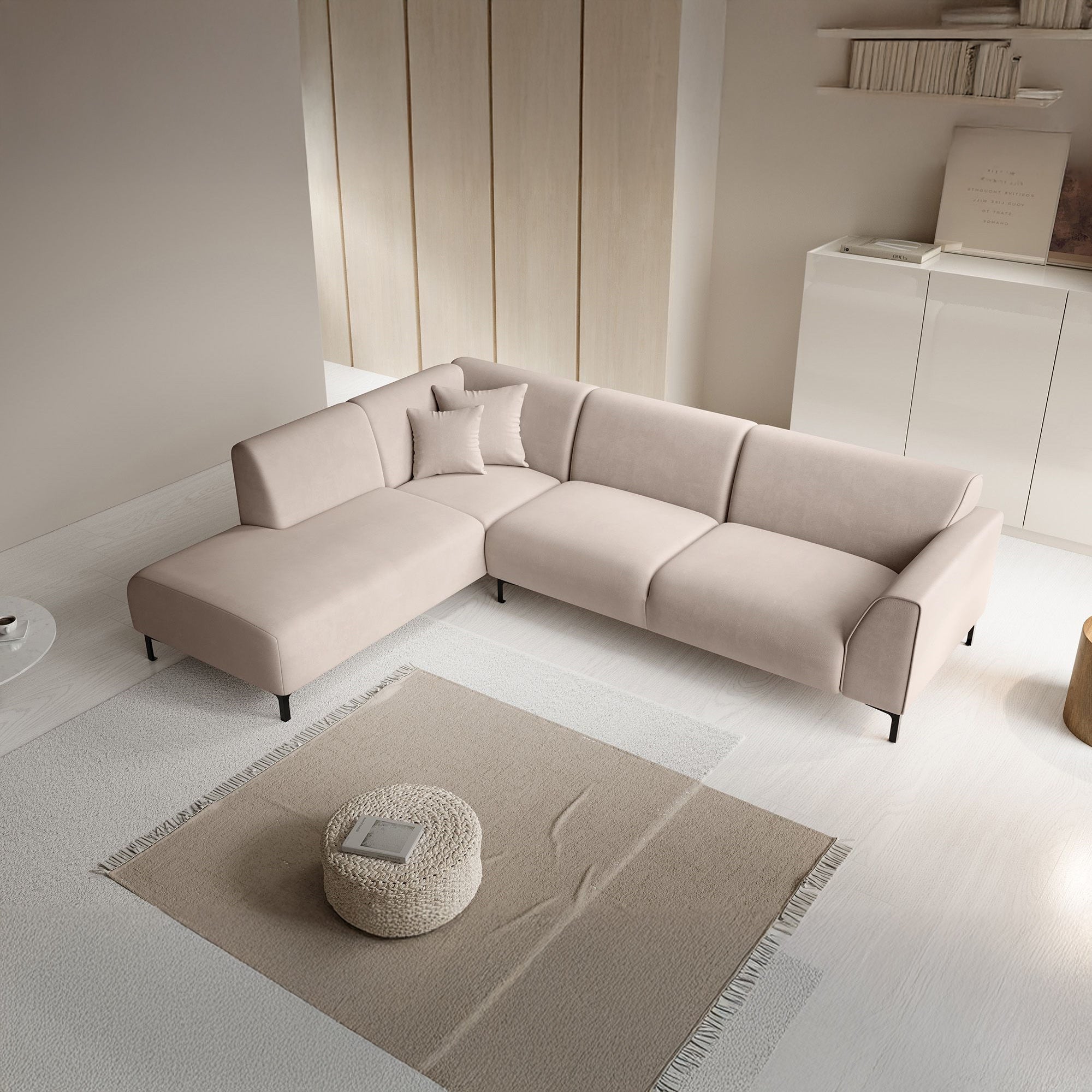 Moana - Hoekbank 4-zits met chaise longue - Stof beige - Links