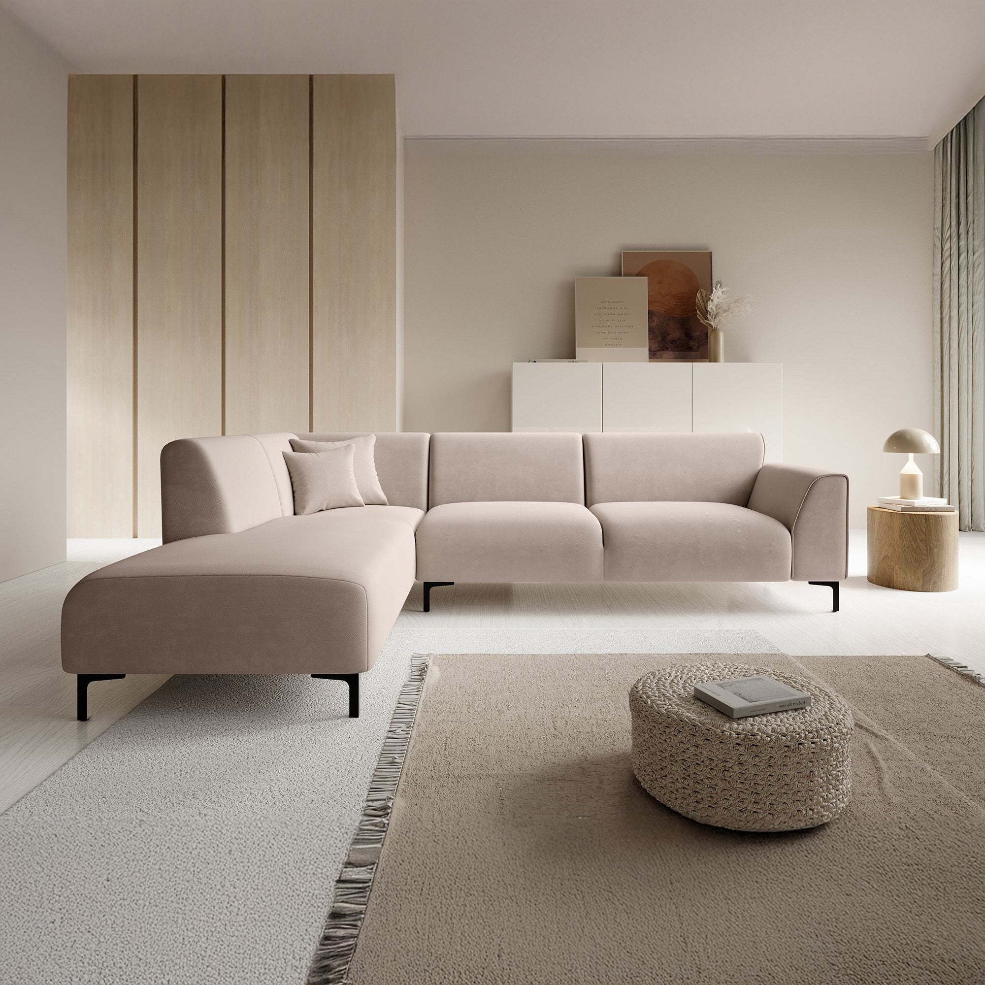Moana - Hoekbank 4-zits met chaise longue - Stof beige - Links