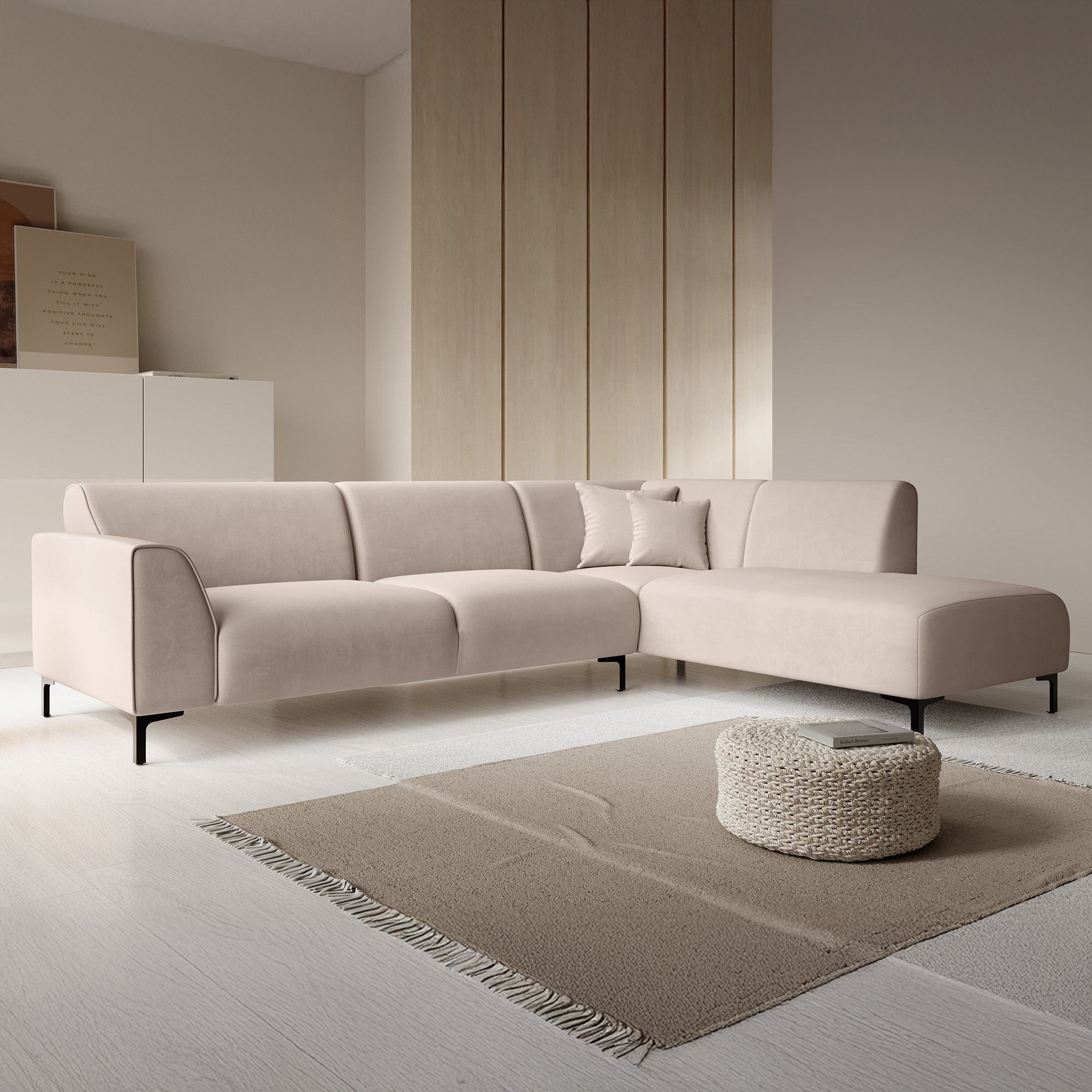 Moana - Hoekbank 4-zits met chaise longue - Stof beige - Rechts