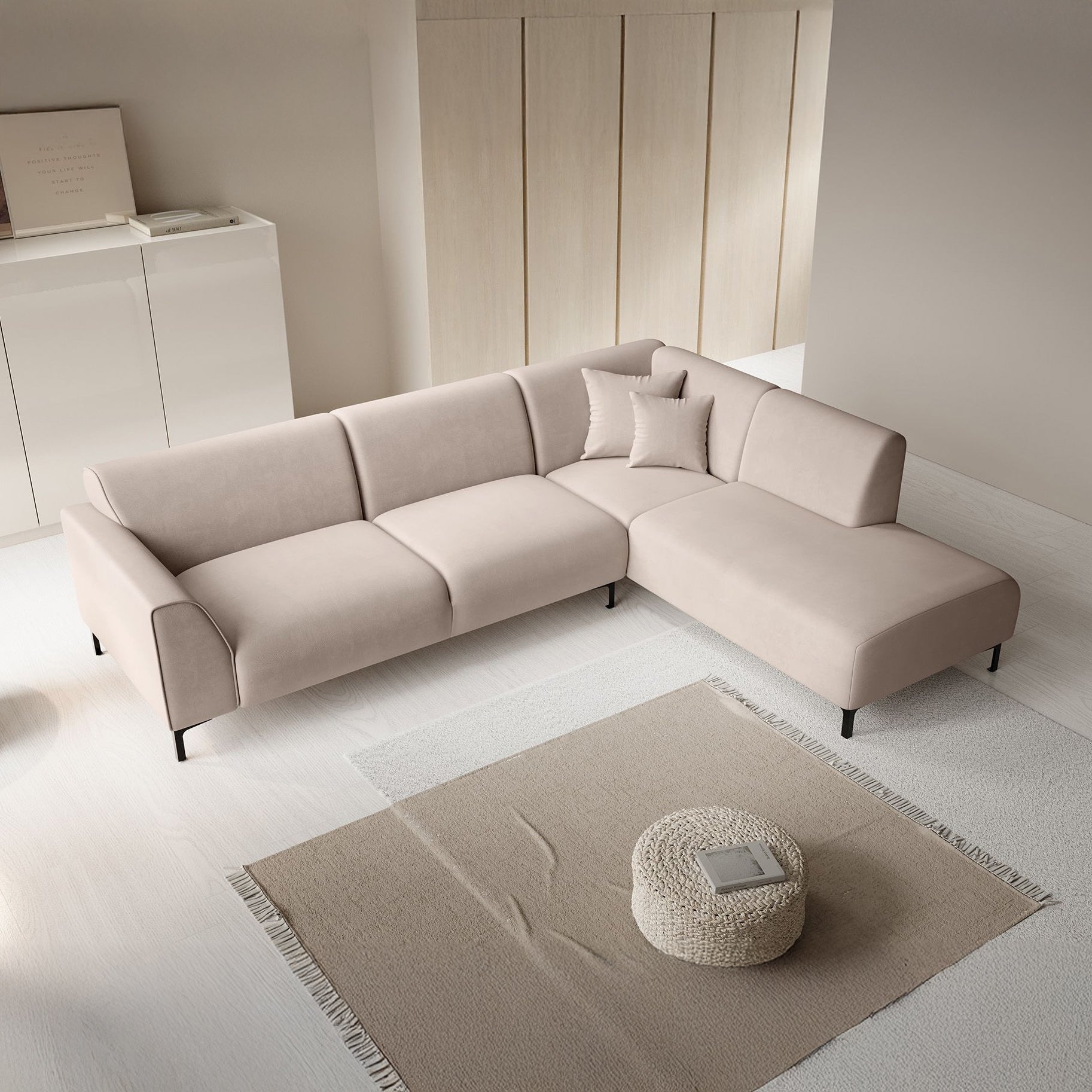 Moana - Hoekbank 4-zits met chaise longue - Stof beige - Rechts