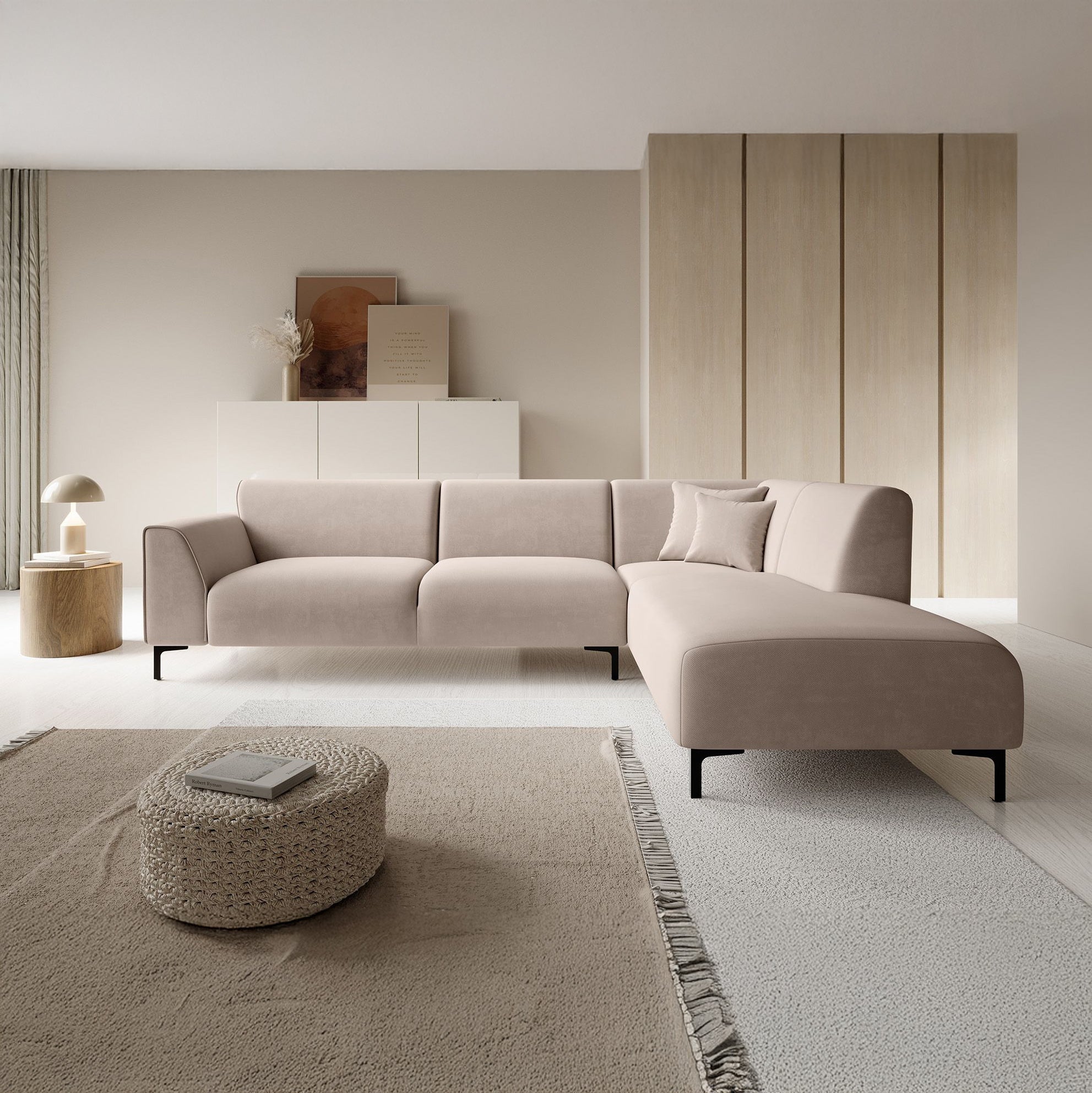 Moana - Hoekbank 4-zits met chaise longue - Stof beige - Rechts
