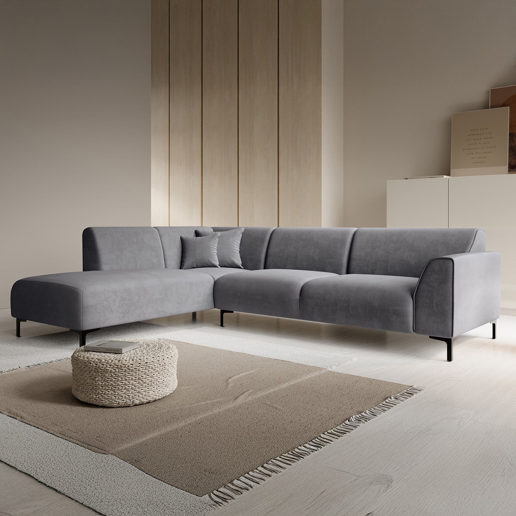 Moana - Hoekbank 4-zits met chaise longue - Stof grijs - Links