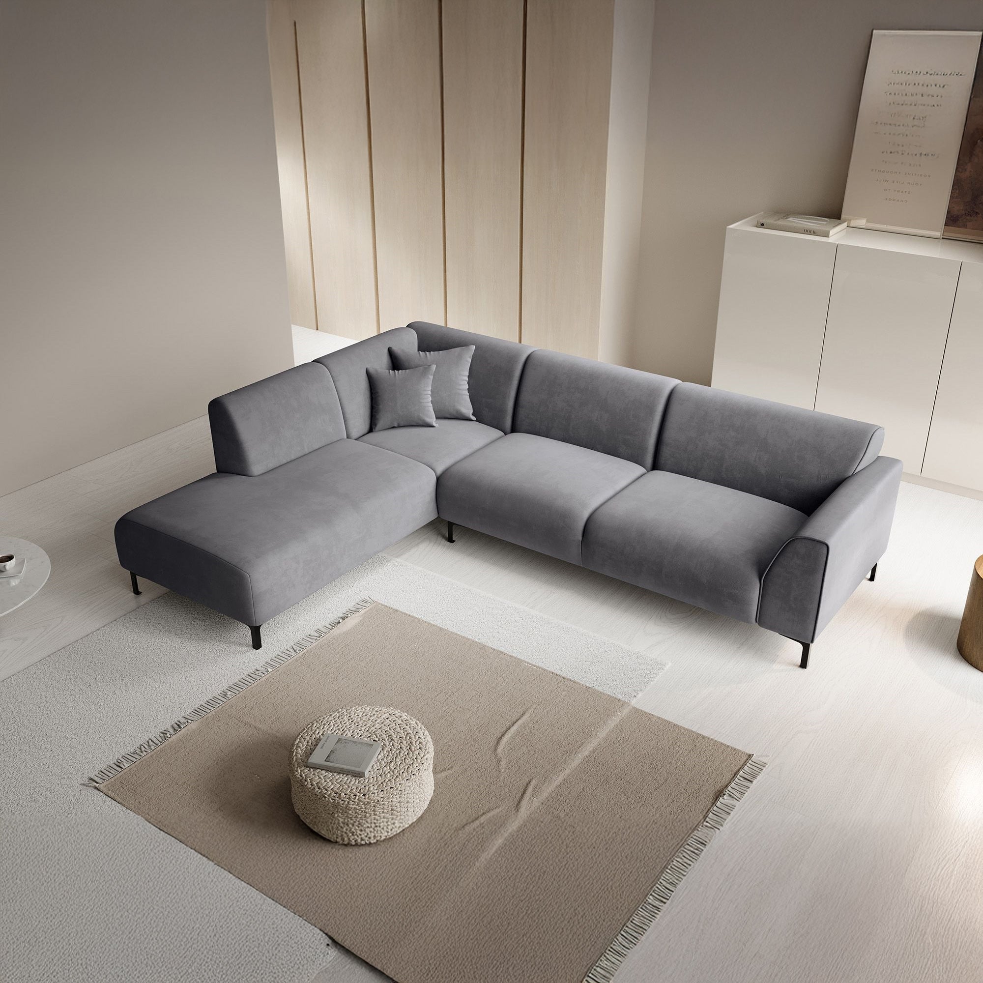 Moana - Hoekbank 4-zits met chaise longue - Stof grijs - Links