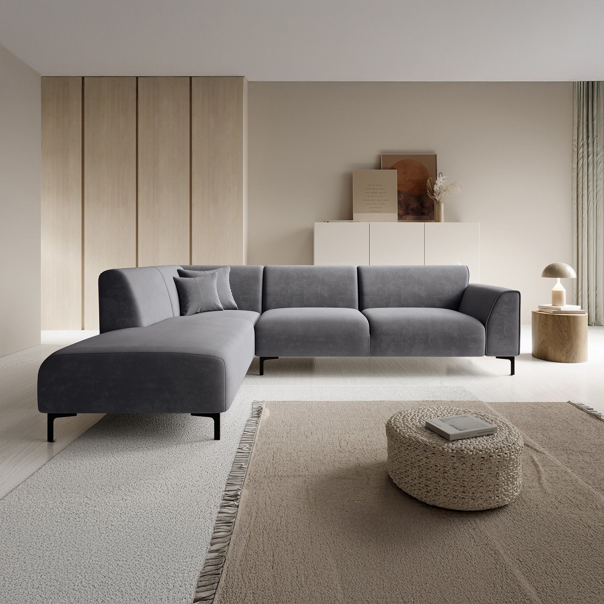 Moana - Hoekbank 4-zits met chaise longue - Stof grijs - Links
