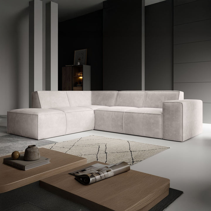 Monet - Hoekbank 4-zits met chaise longue - Ribstof beige - Links