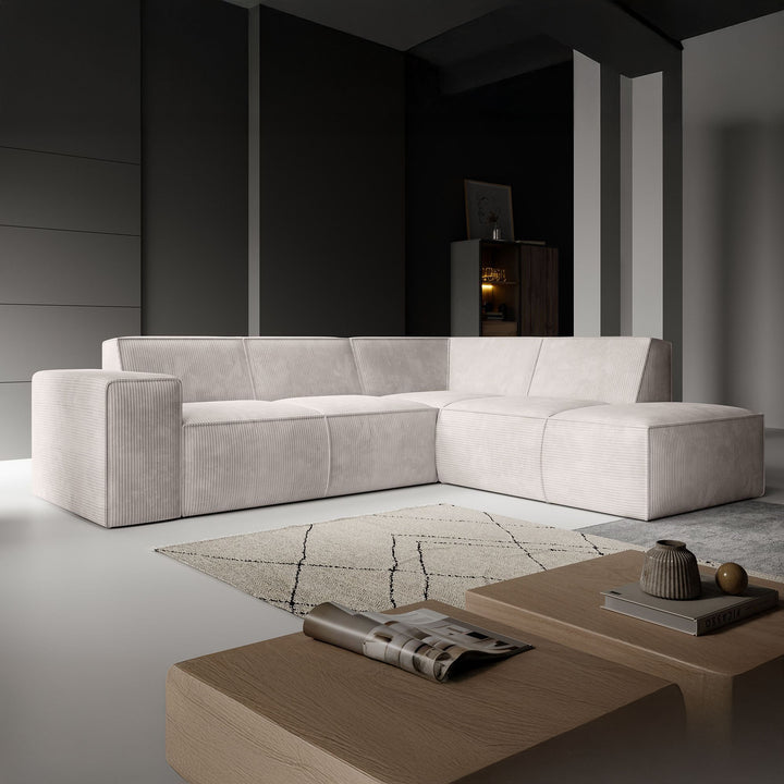 Monet - Hoekbank 4-zits met chaise longue - Ribstof beige - Rechts