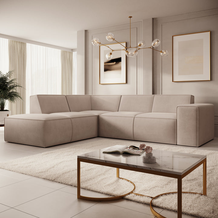 Monet - Hoekbank 4-zits met chaise longue - Stof beige - Links