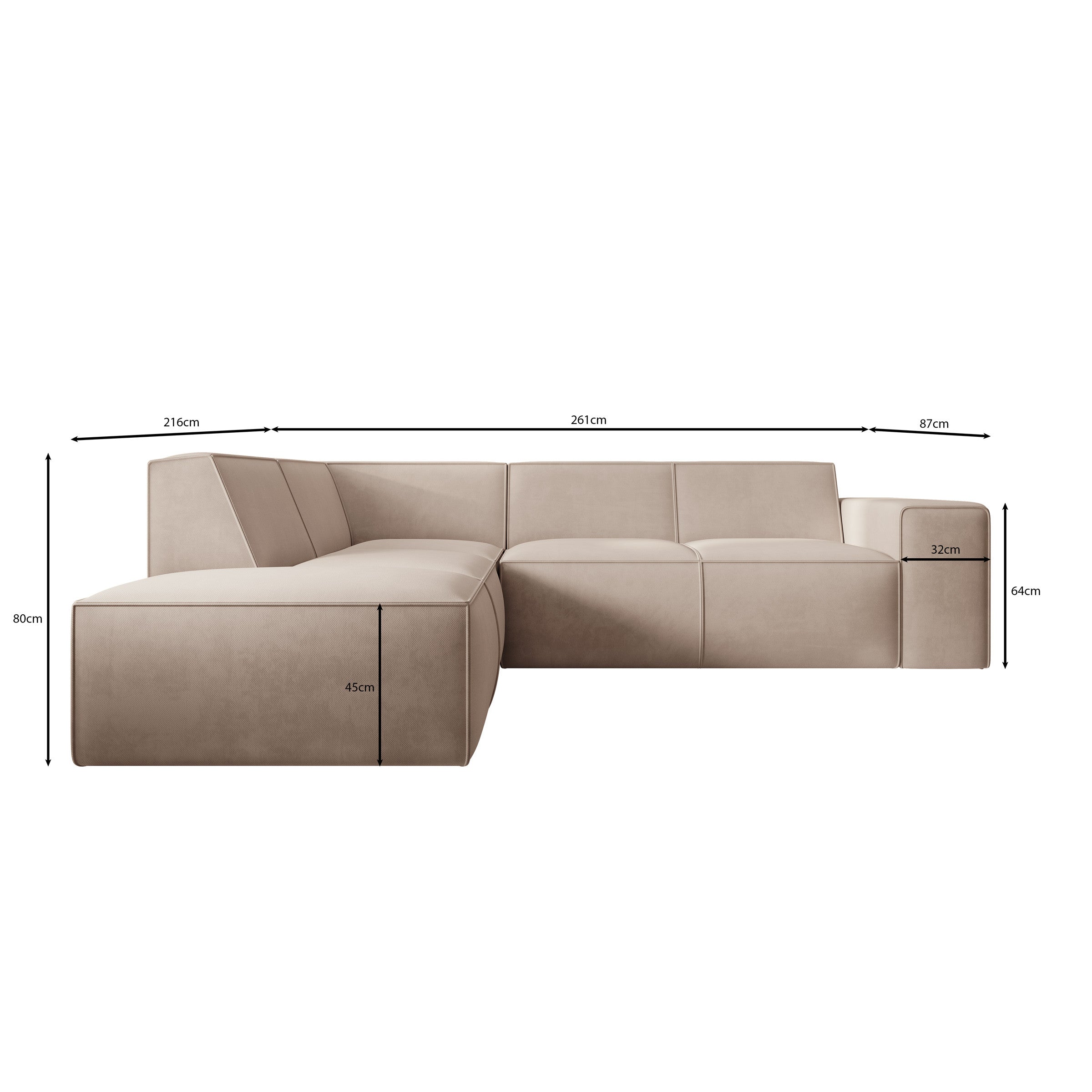 Monet - Hoekbank 4-zits met chaise longue - Stof beige - Links