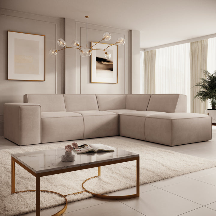 Monet - Hoekbank 4-zits met chaise longue - Stof beige - Rechts