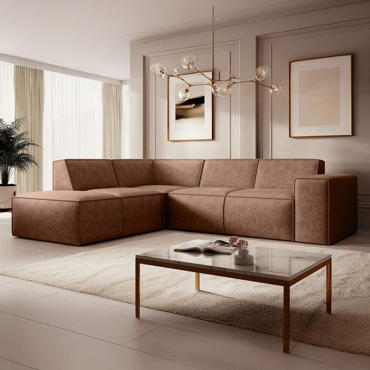 Monet - Hoekbank 4-zits met chaise longue - Kunstleer cognac - Links