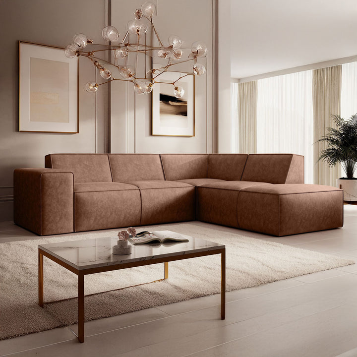Monet - Hoekbank 4-zits met chaise longue - Kunstleer cognac - Rechts