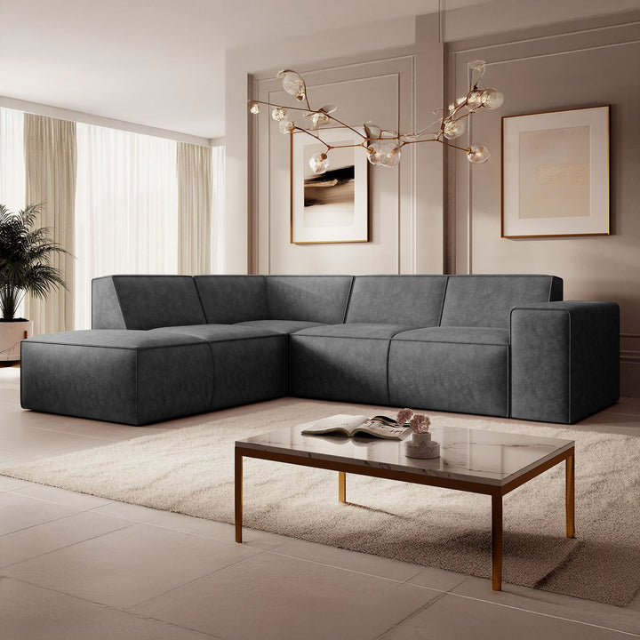 Monet - Hoekbank 4-zits met chaise longue - Kunstleer grijs - Links