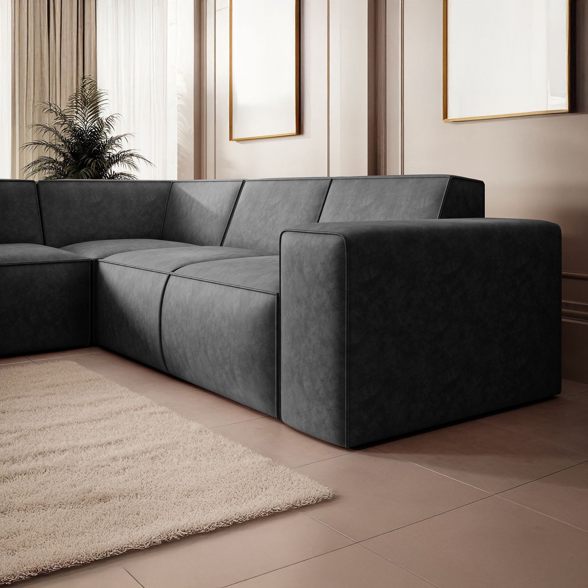 Monet - Hoekbank 4-zits met chaise longue - Kunstleer grijs - Links