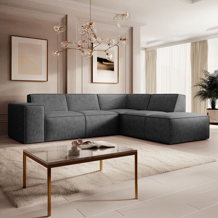 Monet - Hoekbank 4-zits met chaise longue - Kunstleer grijs - Rechts