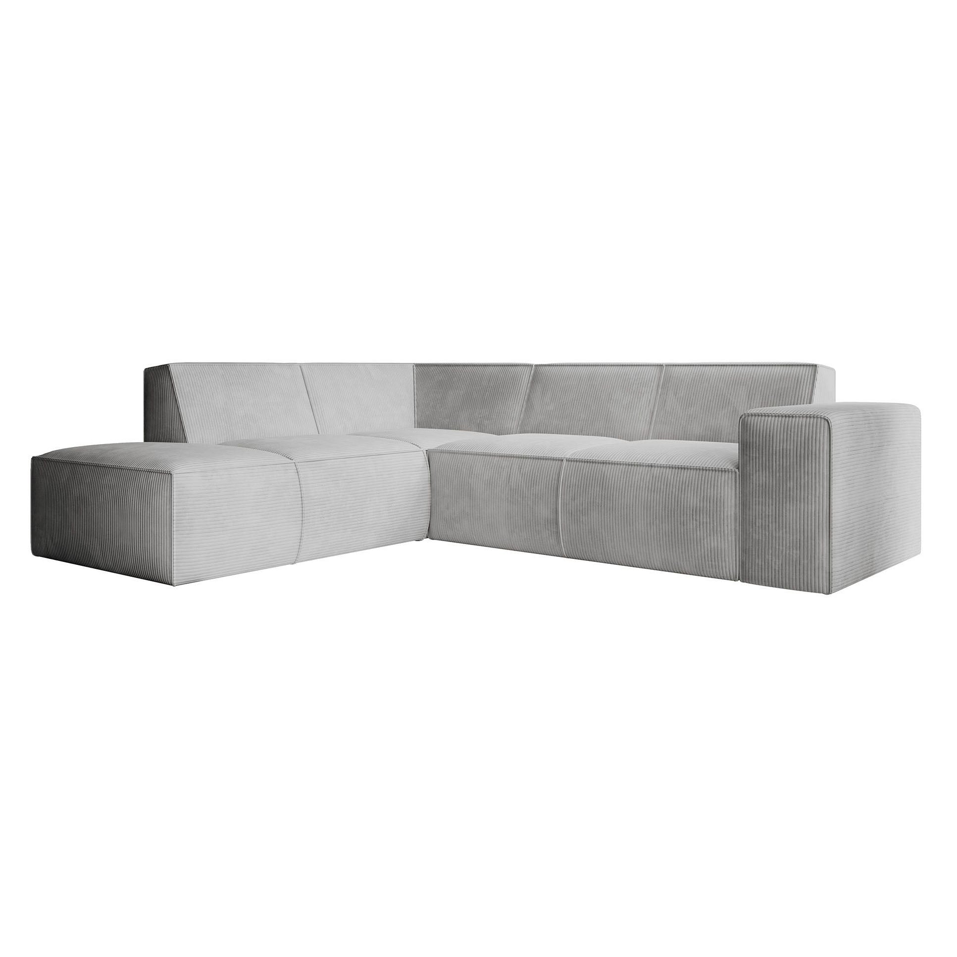 Monet - Hoekbank 4-zits met chaise longue - Ribstof grijs - Links