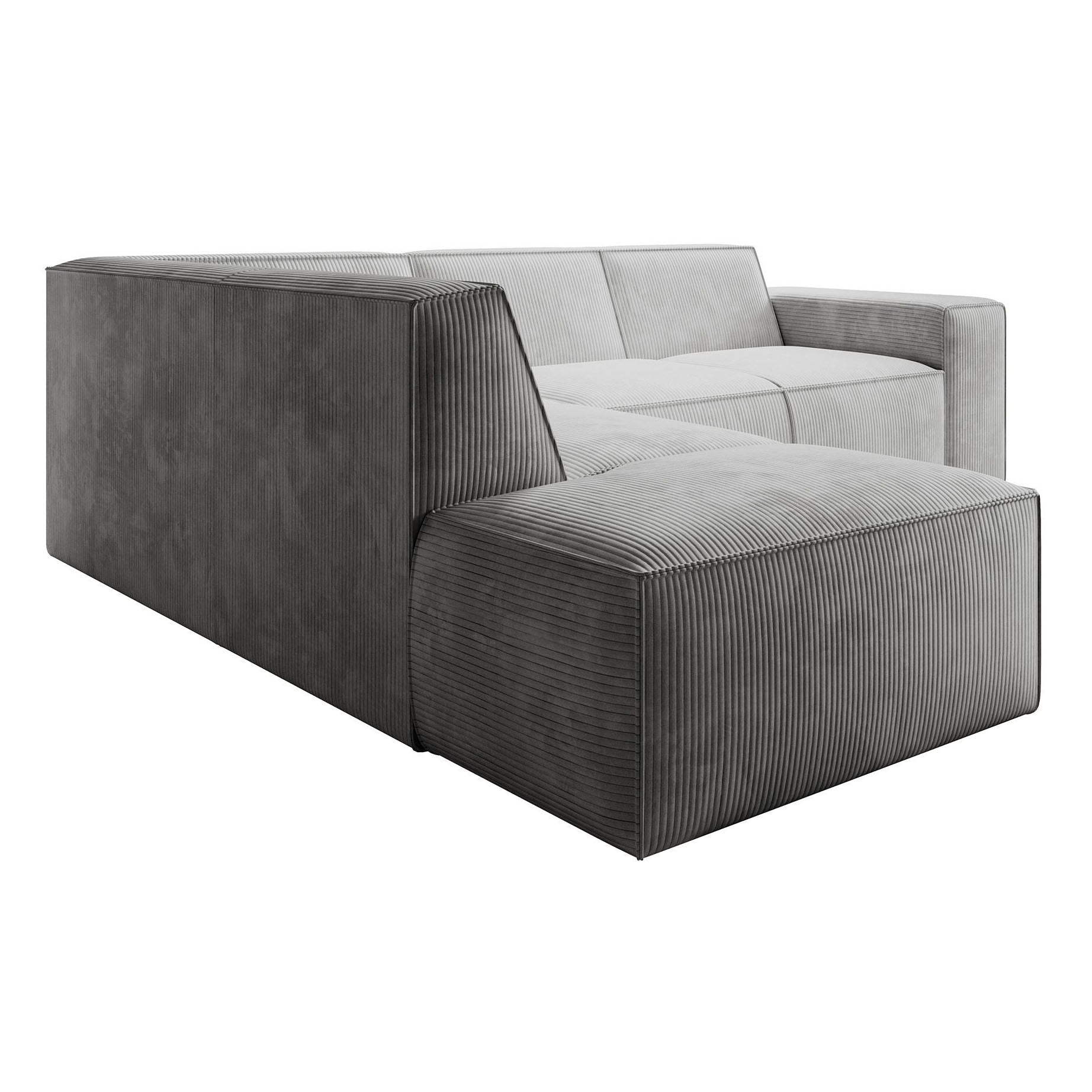 Monet - Hoekbank 4-zits met chaise longue - Ribstof grijs - Links