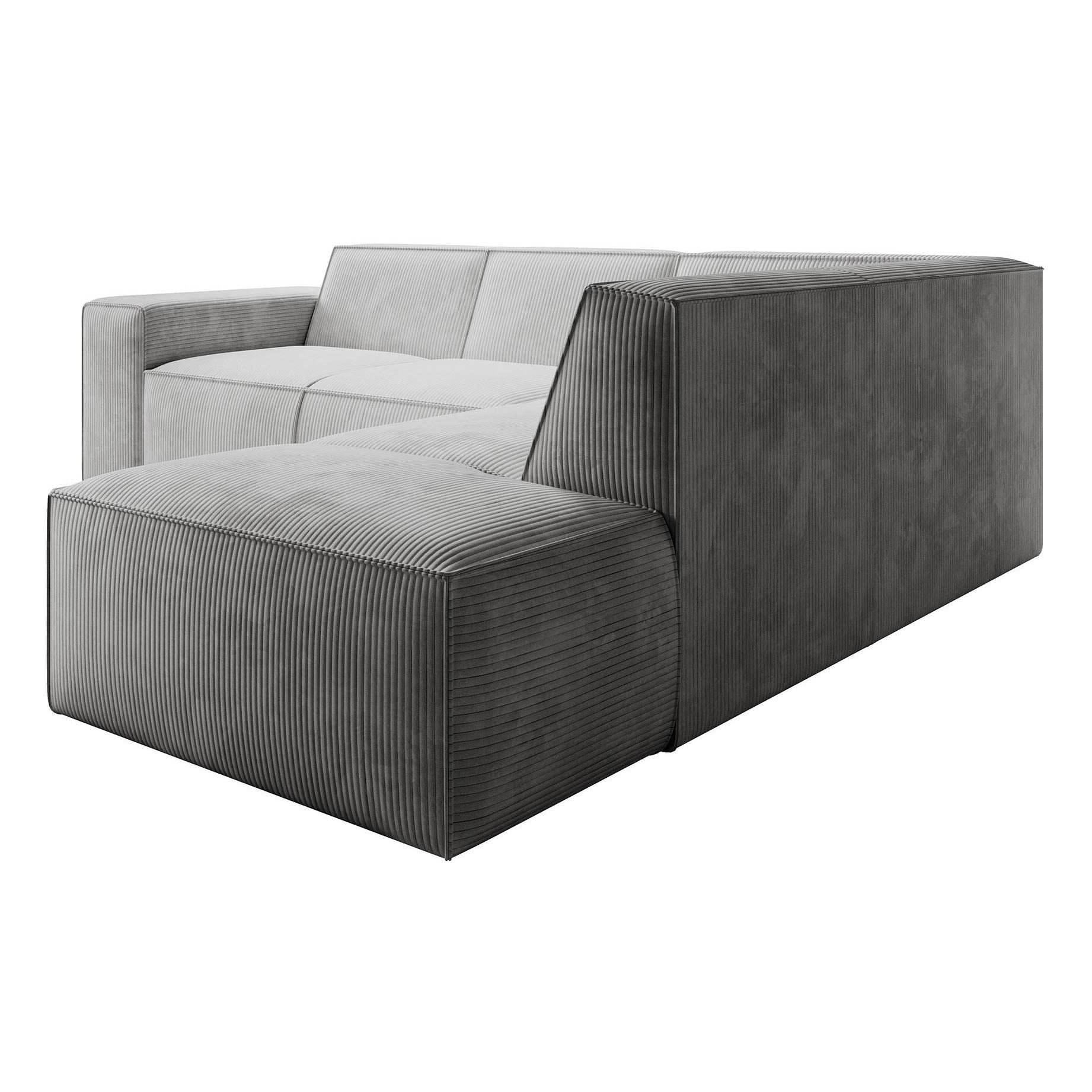 Monet - Hoekbank 4-zits met chaise longue - Ribstof grijs - Rechts