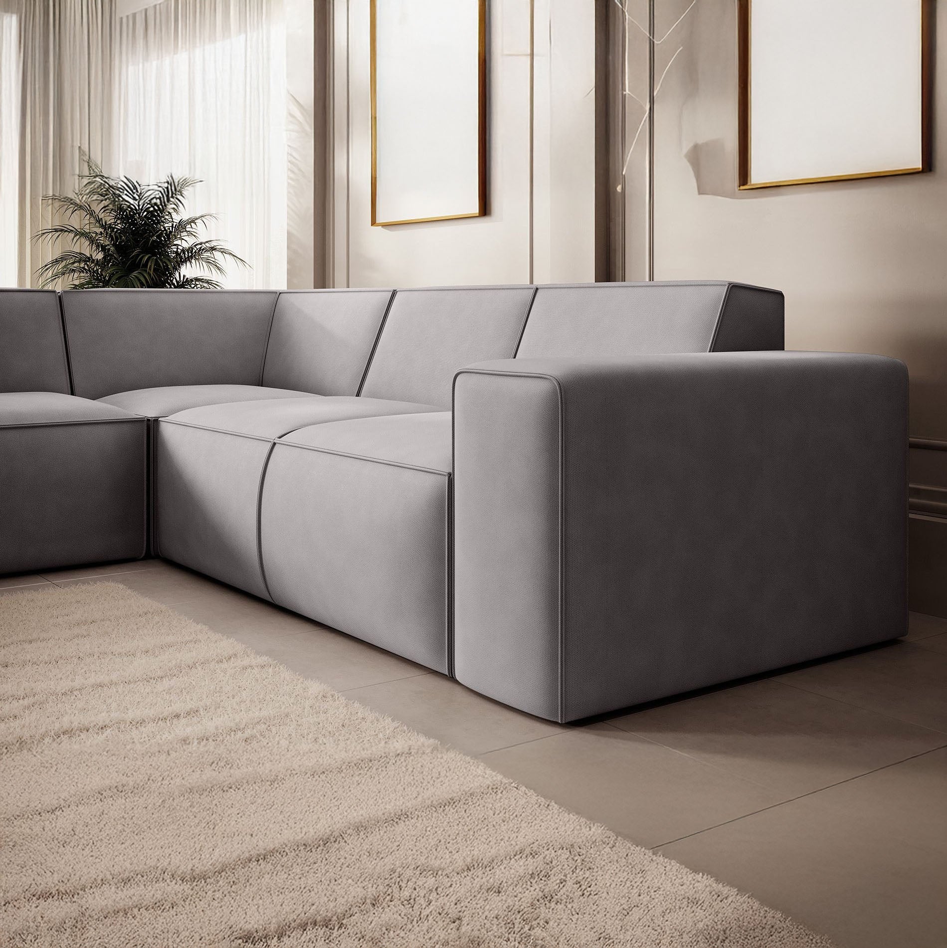 Monet - Hoekbank 4-zits met chaise longue - Stof lichtgrijs - Links