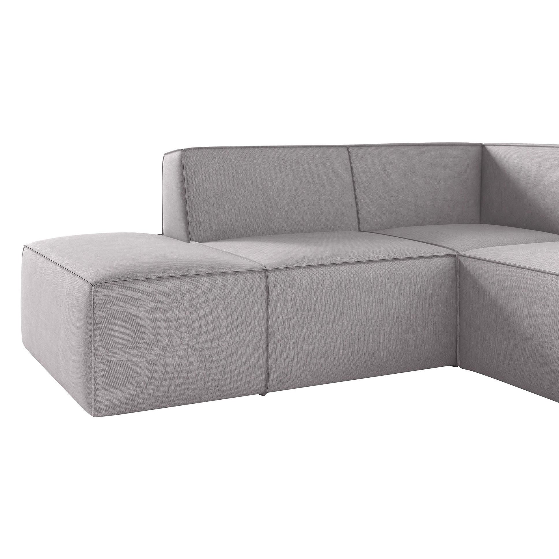 Monet - Hoekbank 4-zits met chaise longue - Stof lichtgrijs - Links