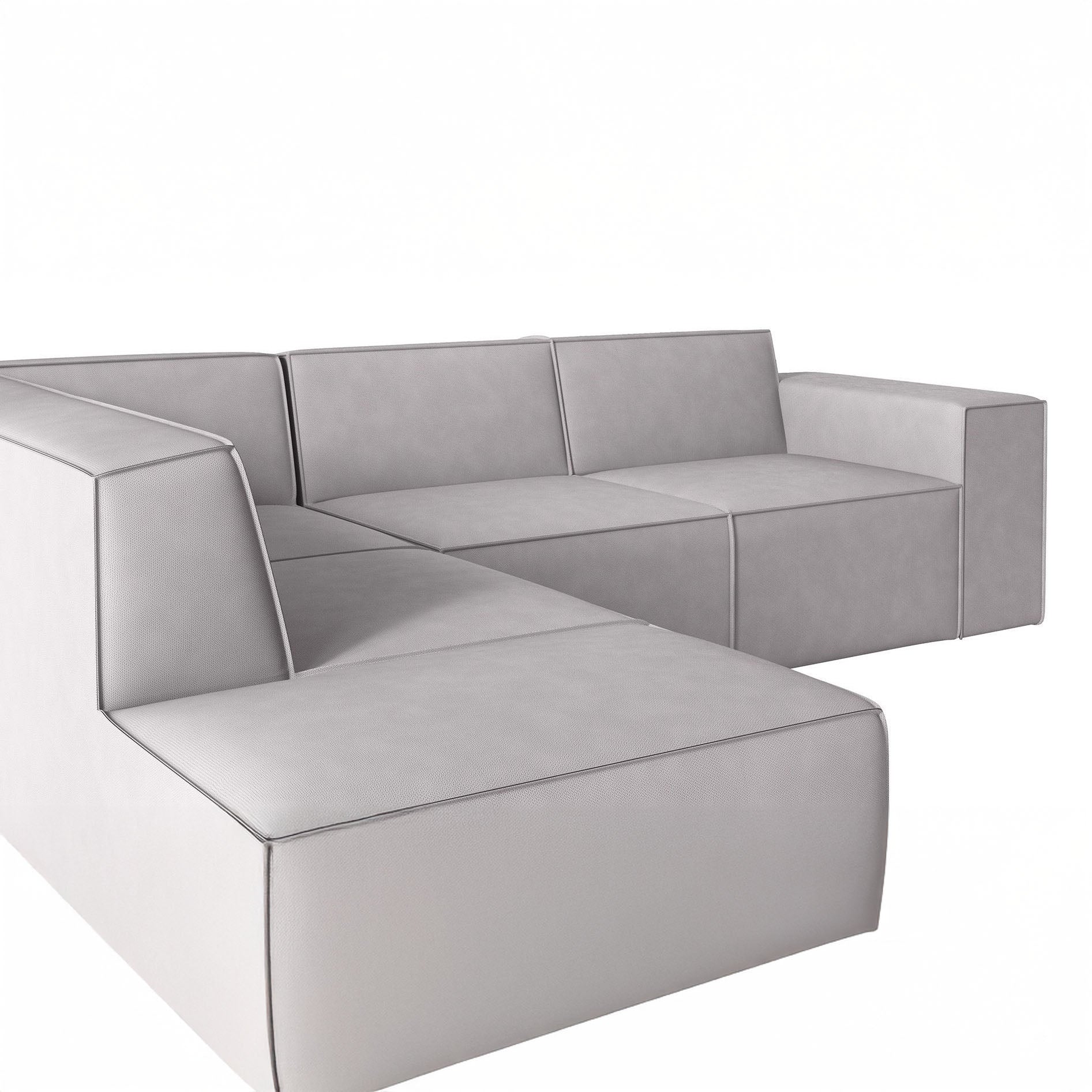 Monet - Hoekbank 4-zits met chaise longue - Stof lichtgrijs - Links