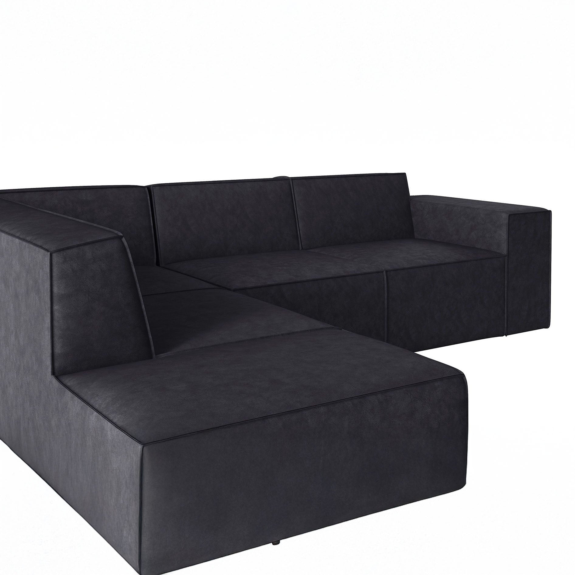 Monet - Hoekbank 4-zits met chaise longue - Kunstleer zwart - Links
