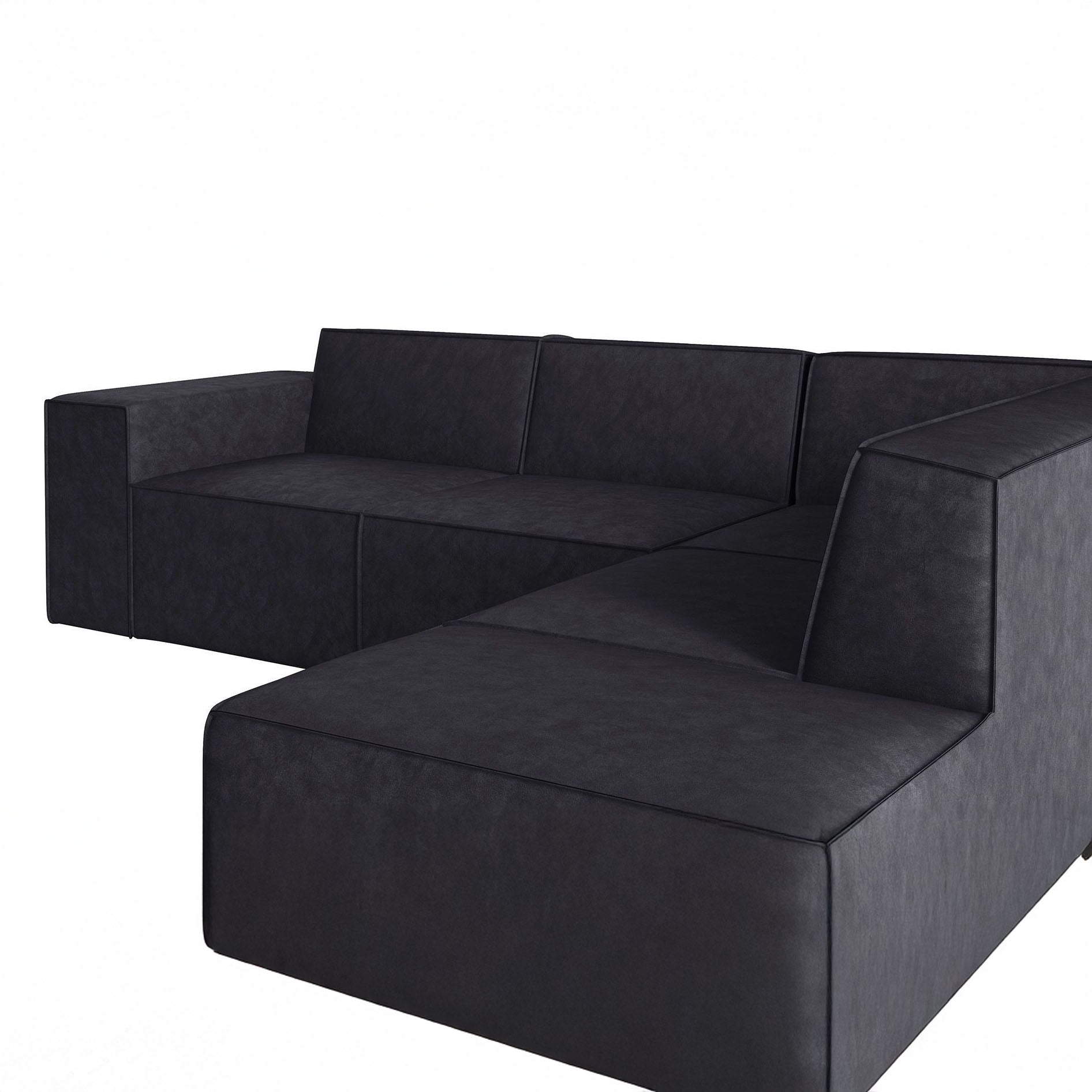 Monet - Hoekbank 4-zits met chaise longue - Kunstleer zwart - Rechts