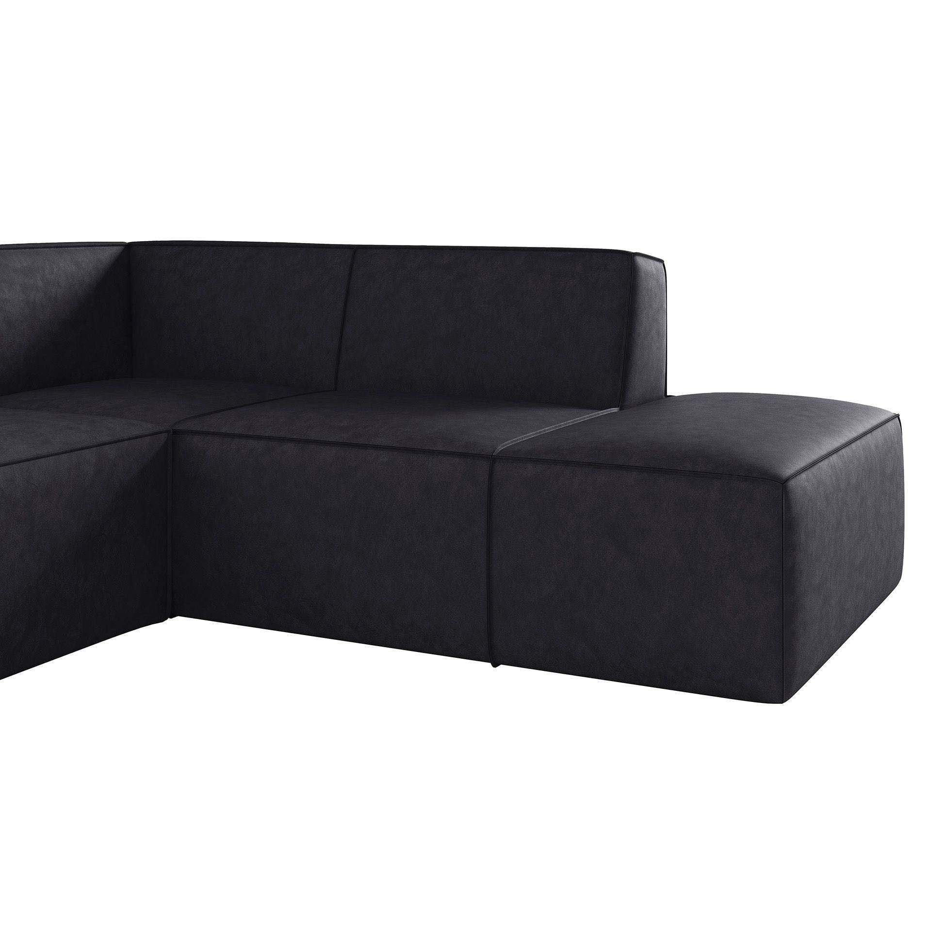 Monet - Hoekbank 4-zits met chaise longue - Kunstleer zwart - Rechts