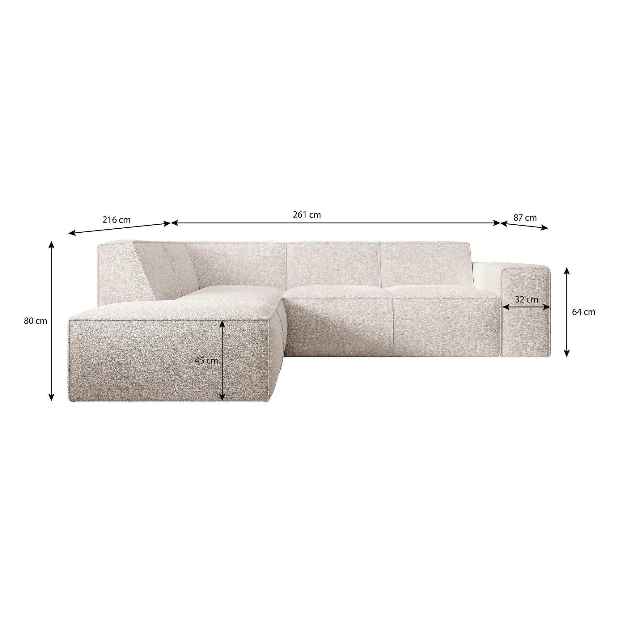 Monet - Hoekbank 4-zits met chaise longue - Stof lichtgrijs - Links