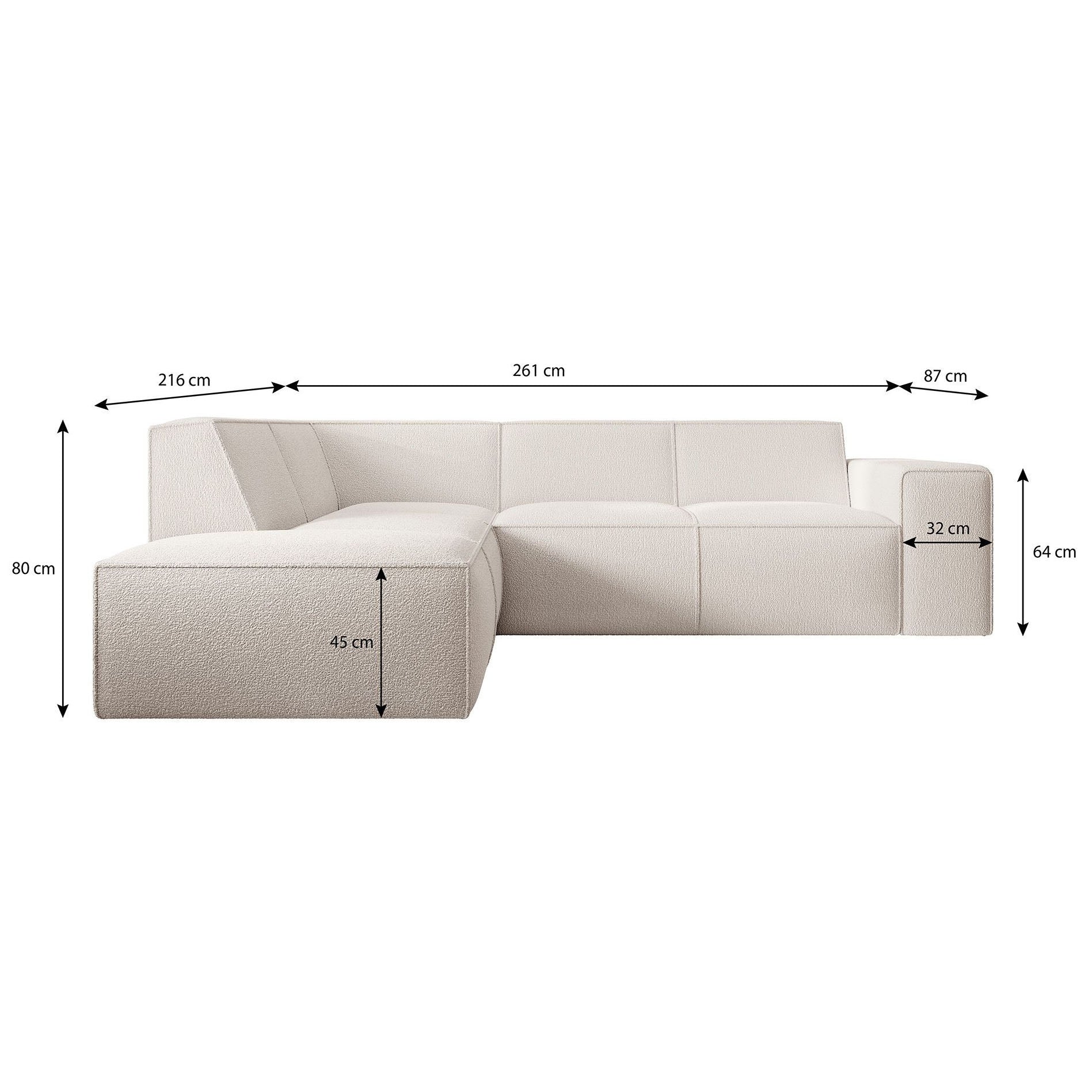 Monet - Hoekbank 4-zits met chaise longue - Kunstleer grijs - Links