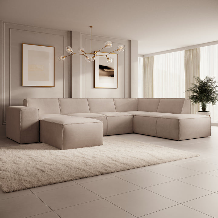 Monet XL - Hoekbank 5-zits met chaise longue - Stof beige - Links 334x216x79 cm