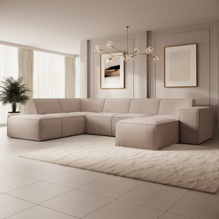 Monet XL - Hoekbank 5-zits met chaise longue - Stof beige - Rechts - 334x216x79 cm