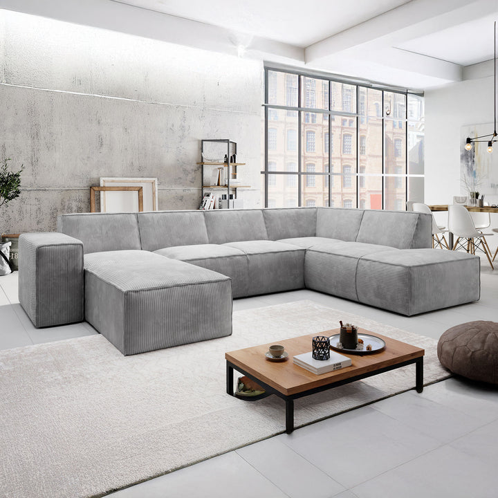 Monet XL - Hoekbank 5-zits met chaise longue - Ribstof grijs - Links