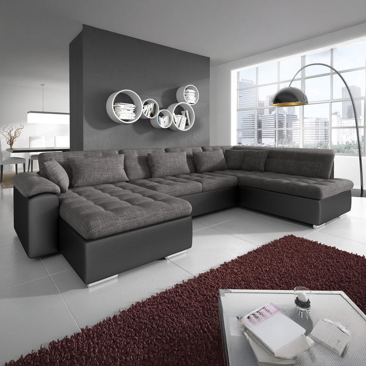 Nicoreta - Hoekbank 5-zits met chaise longue - Stof antraciet - Links