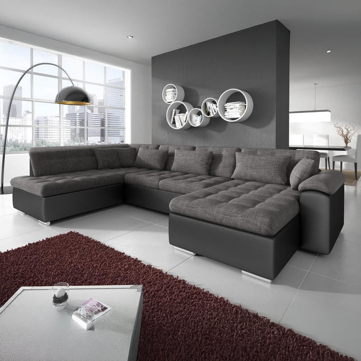 Nicoreta - Hoekbank 5-zits met chaise longue - Stof antraciet - Rechts