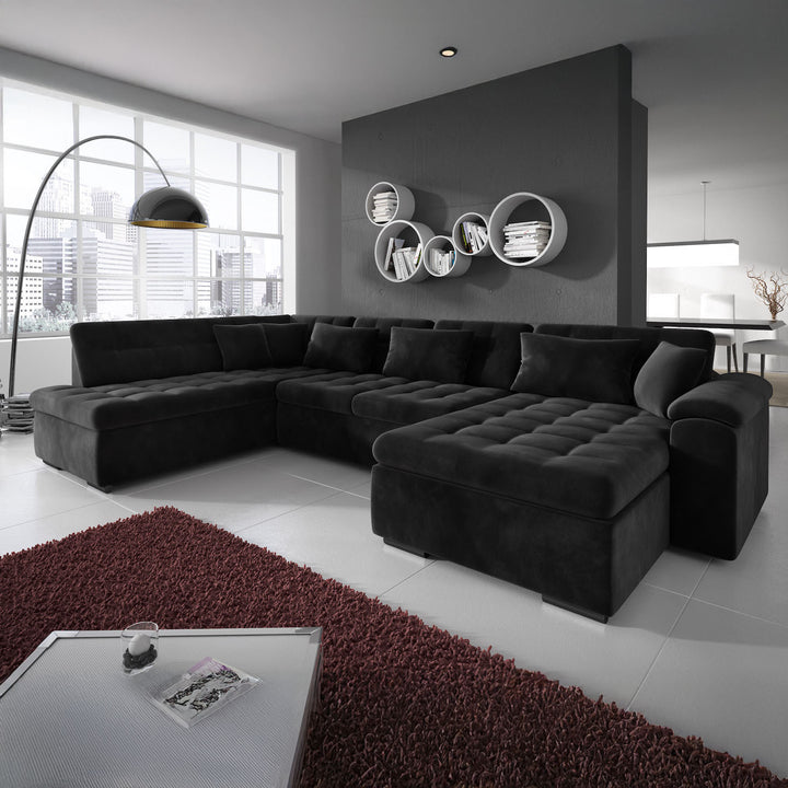 Nicoreta - Hoekbank 5-zits met chaise longue - Velvet zwart - Rechts