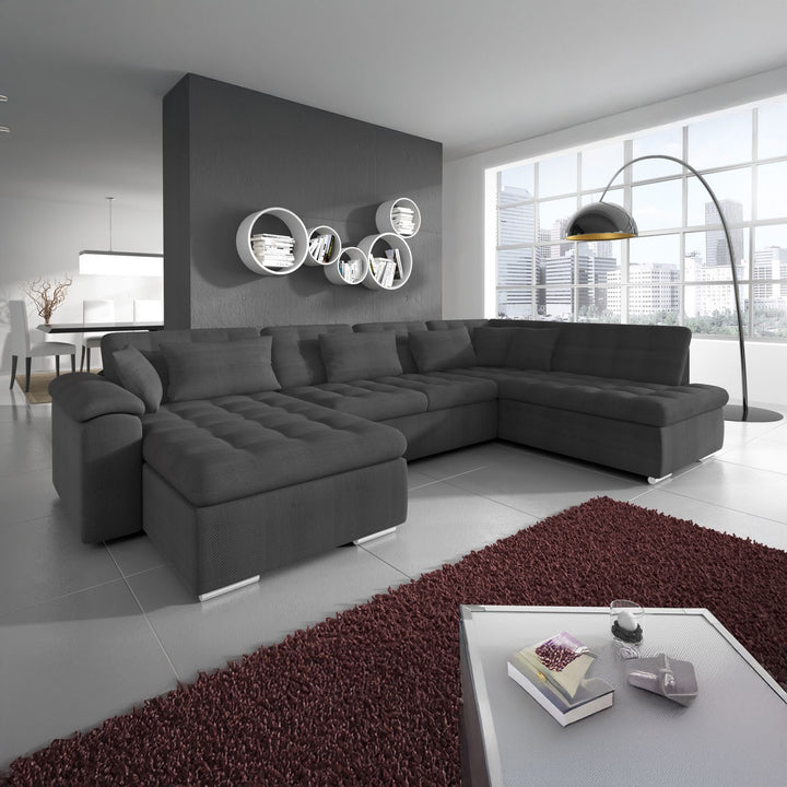 Nicoreta - Hoekbank 5-zits met chaise longue - Stof grijs - Links