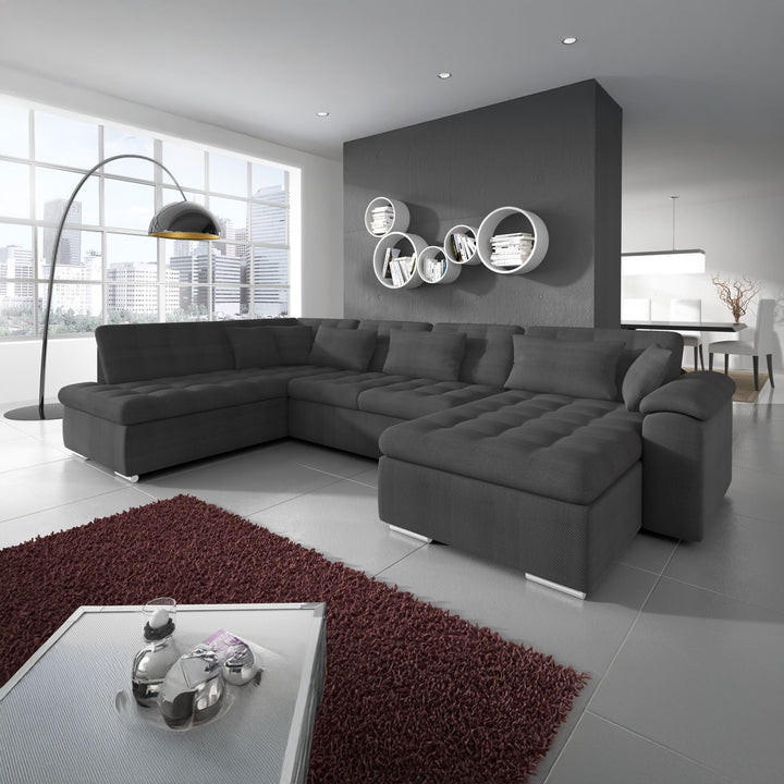 Nicoreta - Hoekbank 5-zits met chaise longue - Stof grijs - Rechts