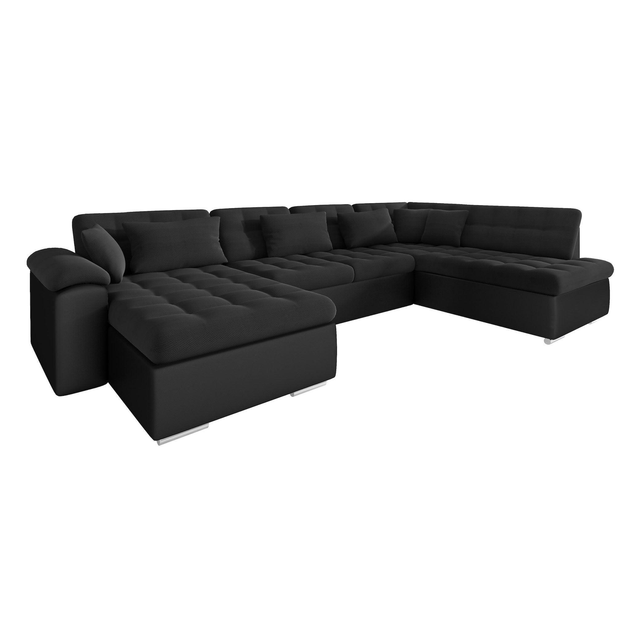 Nicoreta - Hoekbank 5-zits met chaise longue - Stof zwart - Links