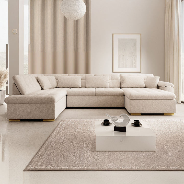 Nicoreta - Hoekbank 5-zits met chaise longue - Teddystof beige - Rechts