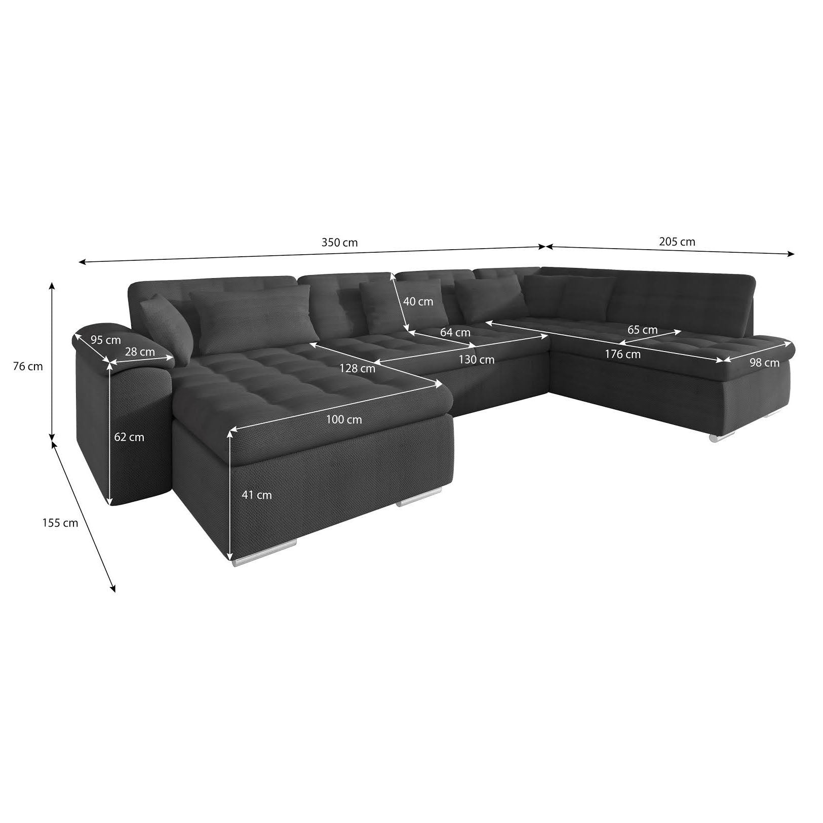 Nicoreta - Hoekbank 5-zits met chaise longue - Stof zwart - Links